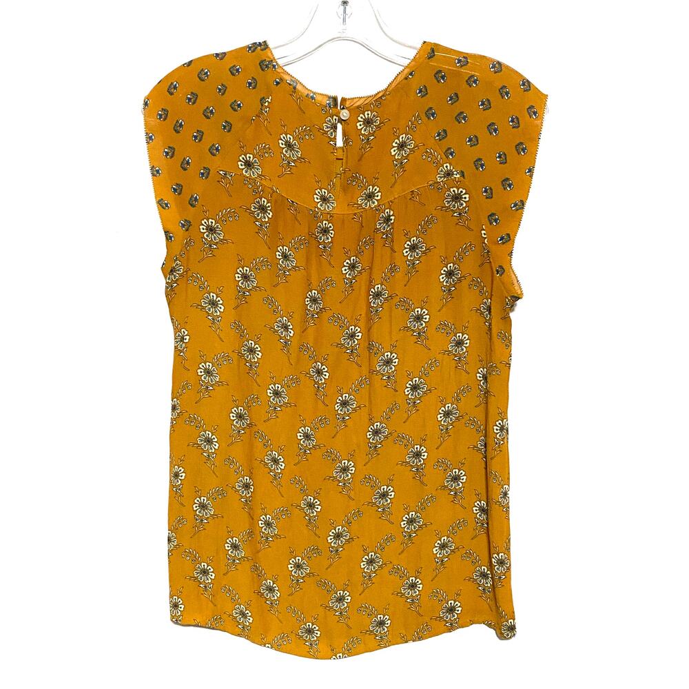 Loft Orange Floral Top Blouse S Peasant Cottage Boho Chic Prairie Ruffles Flowy - Picture 2 of 8